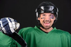Hockey player with missing tooth